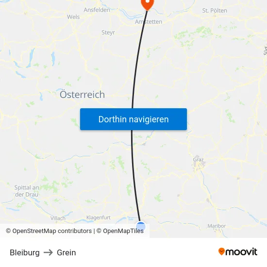 Bleiburg to Grein map