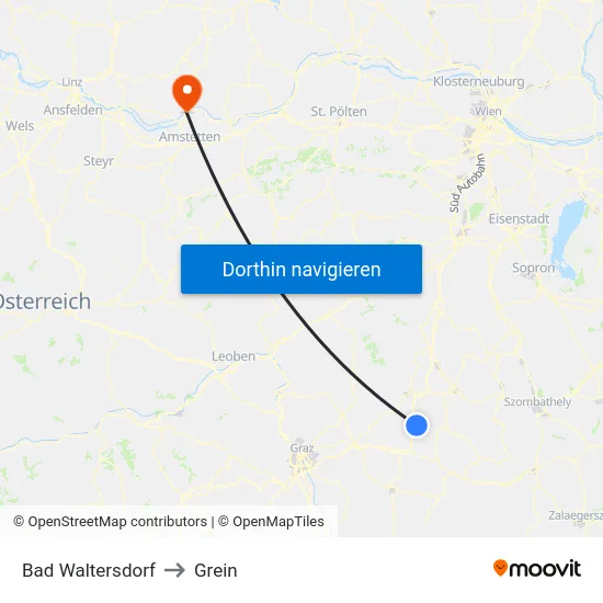 Bad Waltersdorf to Grein map