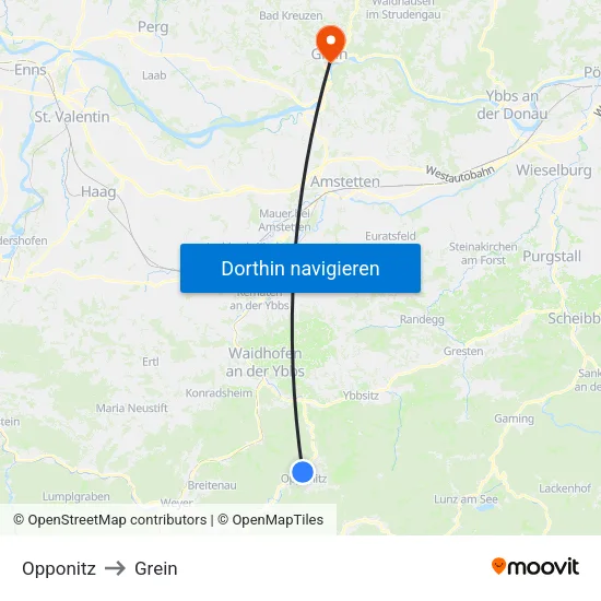Opponitz to Grein map