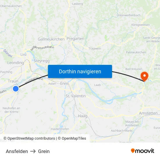 Ansfelden to Grein map