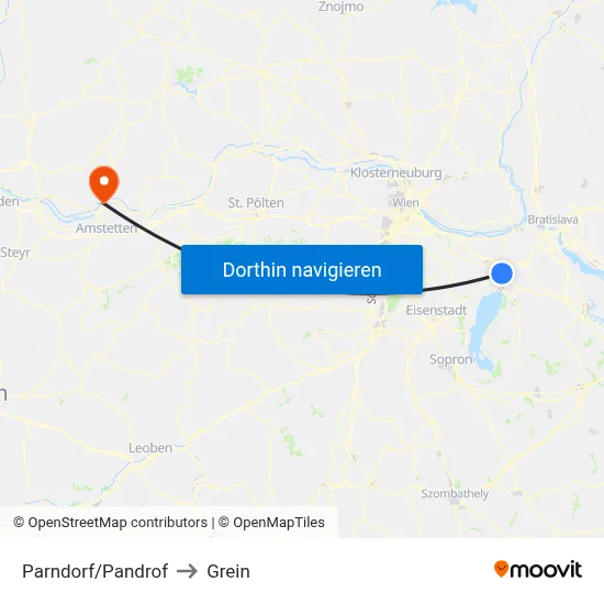 Parndorf/Pandrof to Grein map