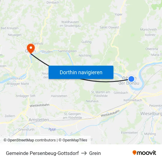Gemeinde Persenbeug-Gottsdorf to Grein map