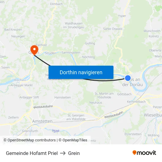 Gemeinde Hofamt Priel to Grein map