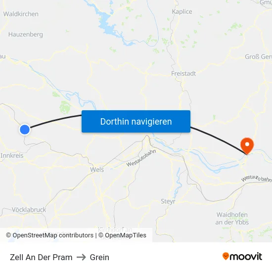 Zell An Der Pram to Grein map