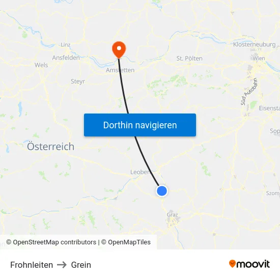 Frohnleiten to Grein map