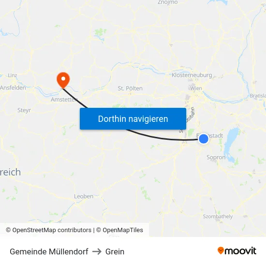 Gemeinde Müllendorf to Grein map