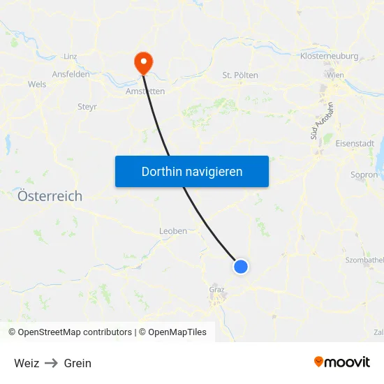 Weiz to Grein map