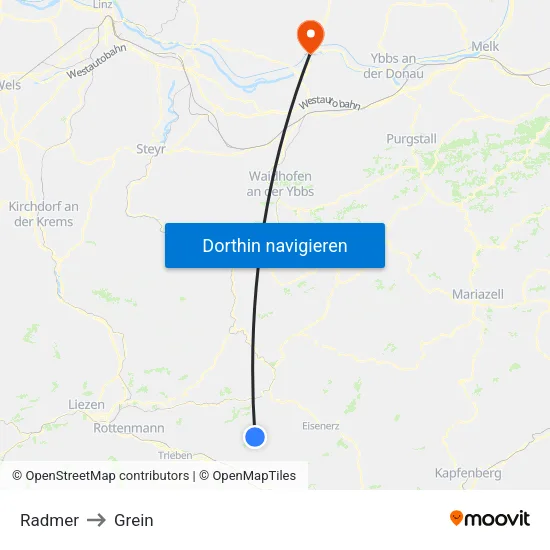 Radmer to Grein map