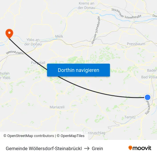 Gemeinde Wöllersdorf-Steinabrückl to Grein map