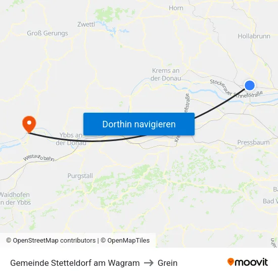 Gemeinde Stetteldorf am Wagram to Grein map