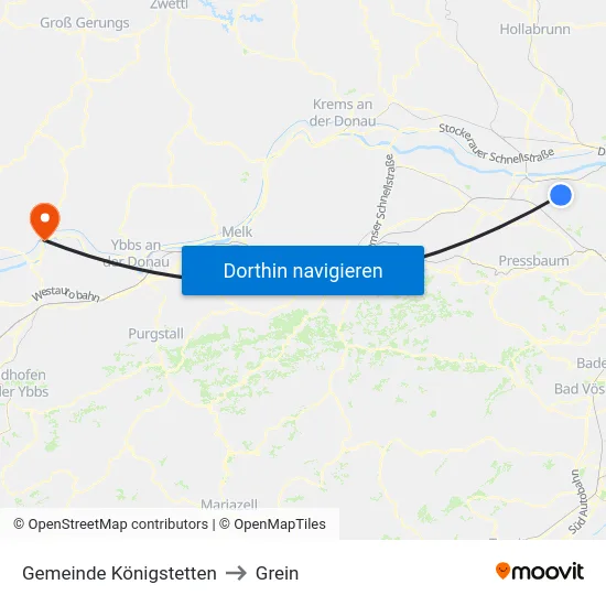 Gemeinde Königstetten to Grein map