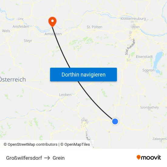 Großwilfersdorf to Grein map