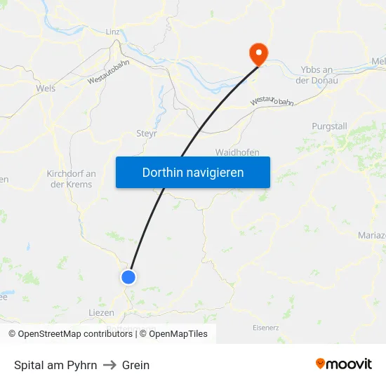 Spital am Pyhrn to Grein map
