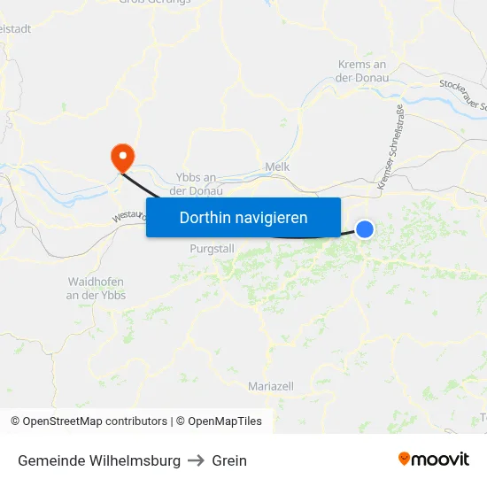 Gemeinde Wilhelmsburg to Grein map