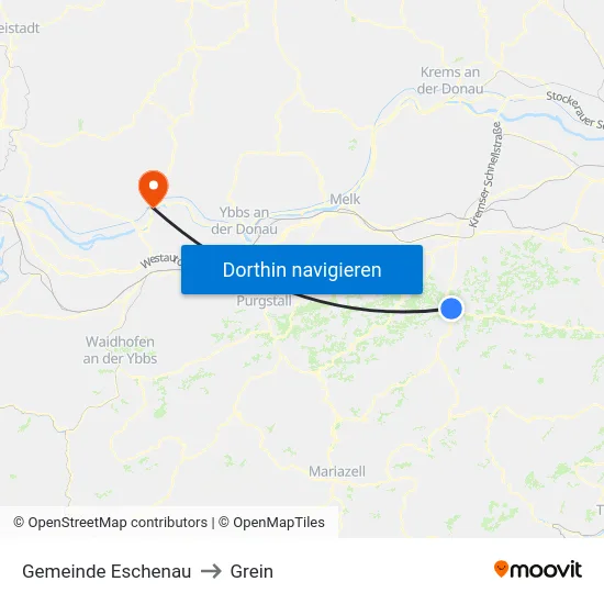 Gemeinde Eschenau to Grein map