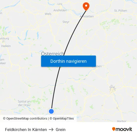 Feldkirchen In Kärnten to Grein map