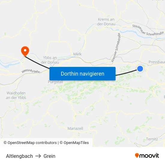 Altlengbach to Grein map