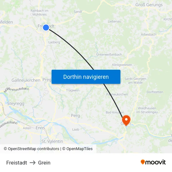 Freistadt to Grein map