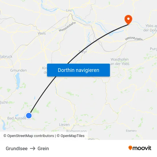 Grundlsee to Grein map