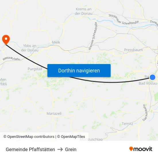 Gemeinde Pfaffstätten to Grein map