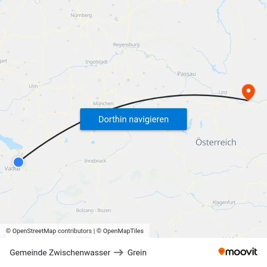Gemeinde Zwischenwasser to Grein map