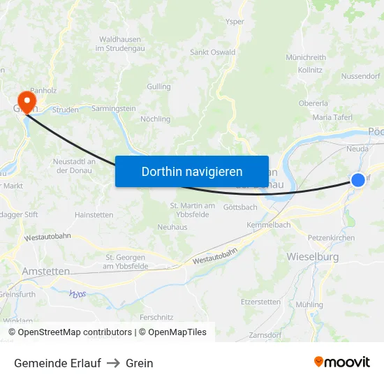Gemeinde Erlauf to Grein map