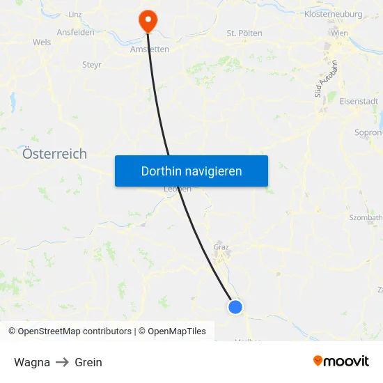 Wagna to Grein map