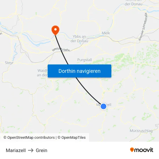 Mariazell to Grein map