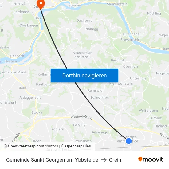 Gemeinde Sankt Georgen am Ybbsfelde to Grein map