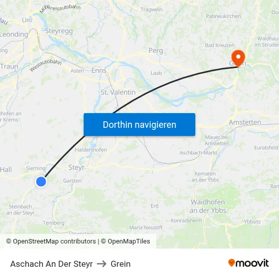 Aschach An Der Steyr to Grein map