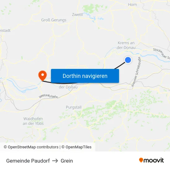 Gemeinde Paudorf to Grein map