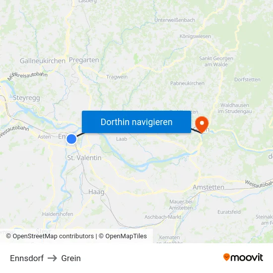Ennsdorf to Grein map