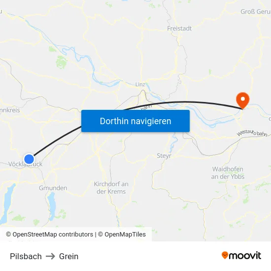 Pilsbach to Grein map