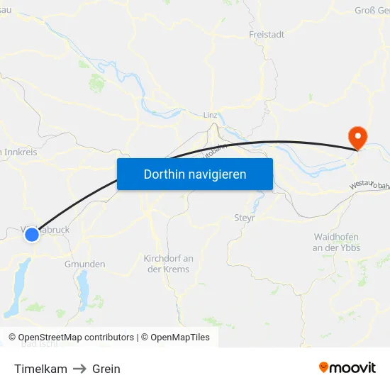 Timelkam to Grein map