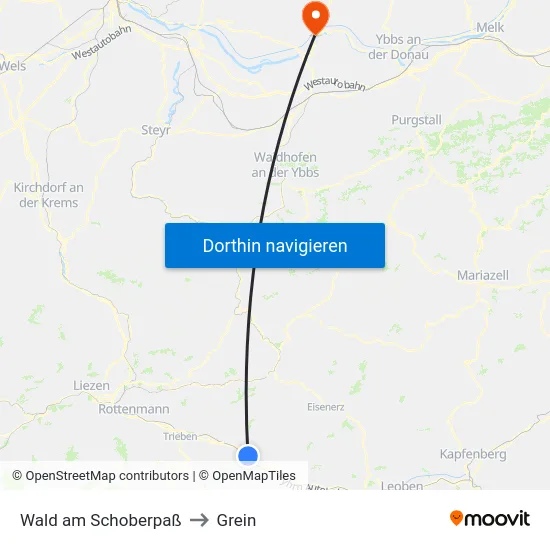 Wald am Schoberpaß to Grein map
