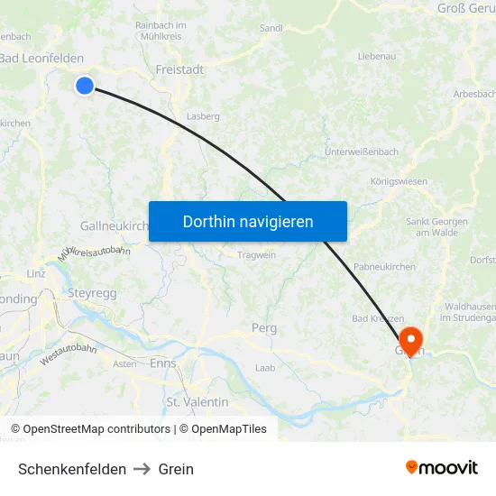 Schenkenfelden to Grein map