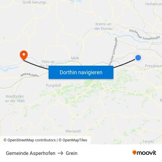 Gemeinde Asperhofen to Grein map