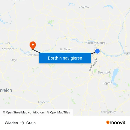Wieden to Grein map
