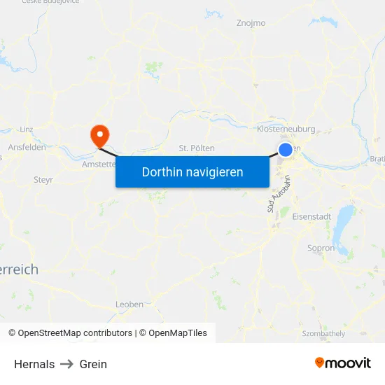 Hernals to Grein map