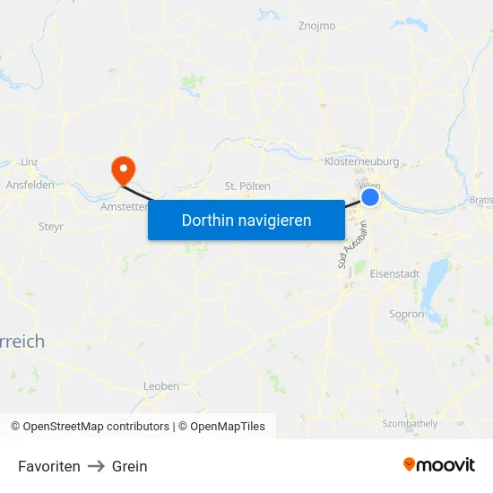 Favoriten to Grein map