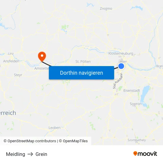 Meidling to Grein map