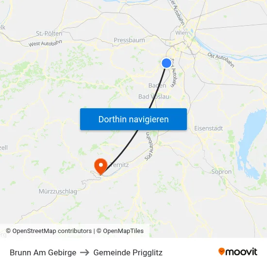 Brunn Am Gebirge to Gemeinde Prigglitz map