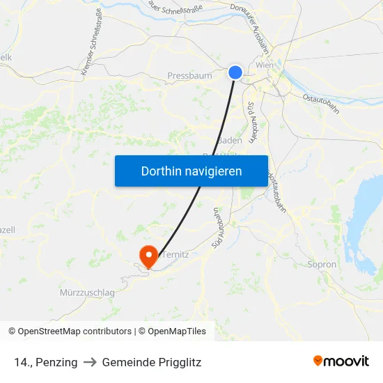 14., Penzing to Gemeinde Prigglitz map