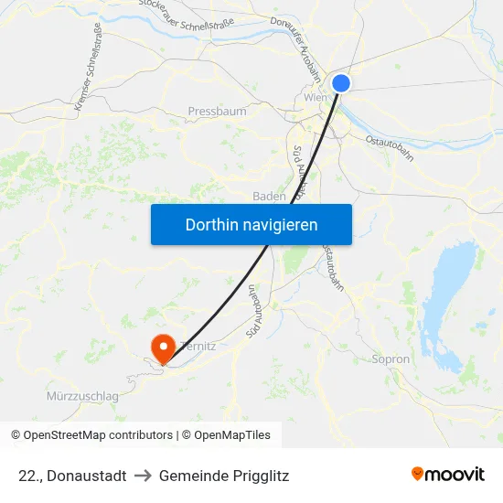 22., Donaustadt to Gemeinde Prigglitz map