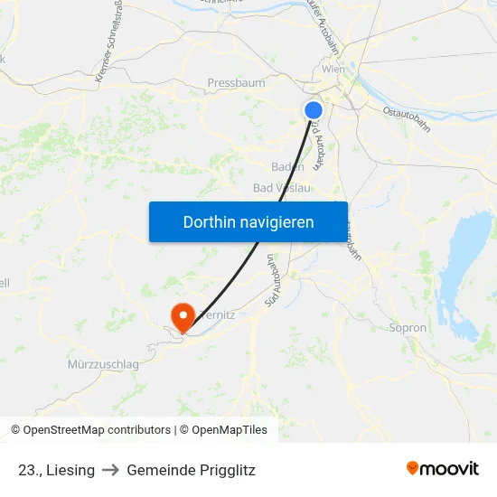 23., Liesing to Gemeinde Prigglitz map