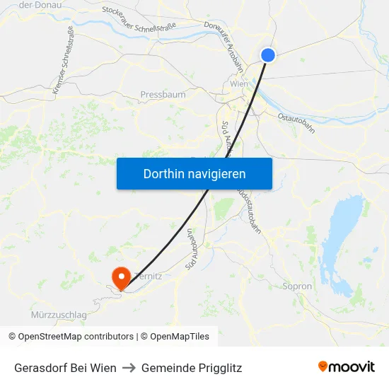 Gerasdorf Bei Wien to Gemeinde Prigglitz map