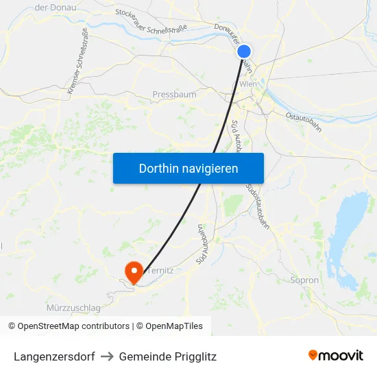 Langenzersdorf to Gemeinde Prigglitz map
