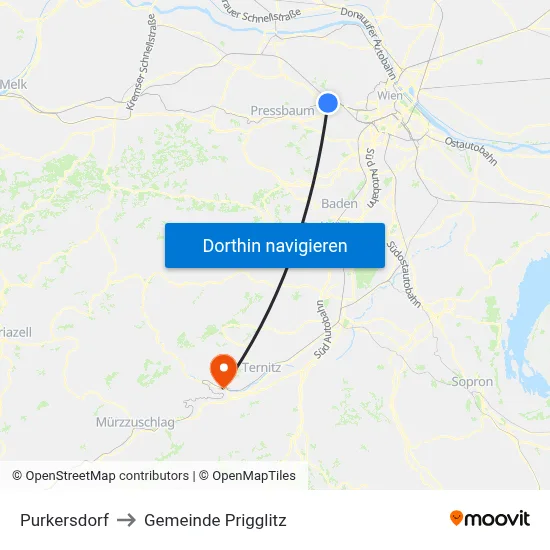 Purkersdorf to Gemeinde Prigglitz map
