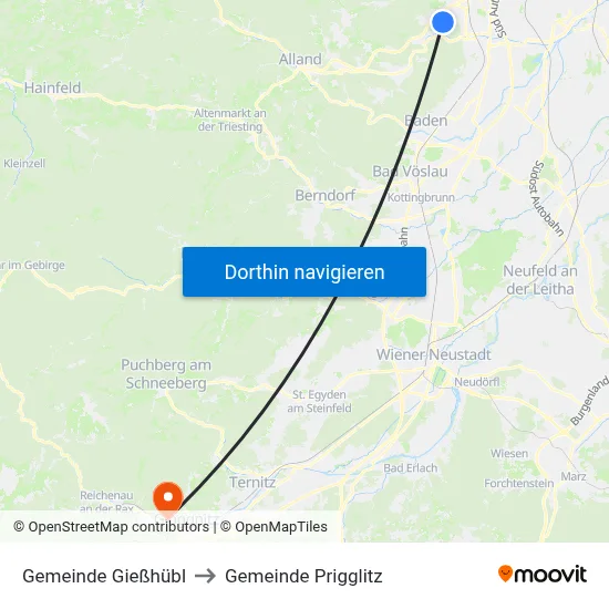 Gemeinde Gießhübl to Gemeinde Prigglitz map