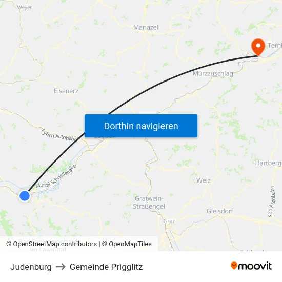 Judenburg to Gemeinde Prigglitz map